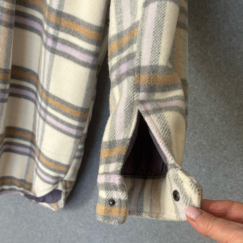 Anthropologie Hooded Plaid High Pile Fleece Lined Shirt Jacket L - Picture 6 of 12